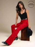 Elorivane Women Black Studded Flared Denim Jeans, High Rise Western Cowgirl Fall Winter Rodeo Festival Pants - Image 6