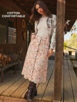 Elorivane Women Dark Blue Denim A Line Midi Skirt, High Waist Scalloped Button Front Western Cowgirl Fall Winter Country Skirt - Image 20