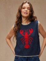 Elorivane Women Lobster Intarsia Sweater Vest, Round Neck Multi Stitch Western Cowgirl Fall Winter Casual Top - Image 11