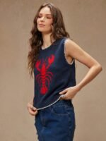Elorivane Women Lobster Intarsia Sweater Vest, Round Neck Multi Stitch Western Cowgirl Fall Winter Casual Top - Image 12