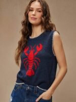 Elorivane Women Lobster Intarsia Sweater Vest, Round Neck Multi Stitch Western Cowgirl Fall Winter Casual Top - Image 15