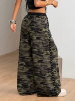 Elorivane Women Olive Green High Waist Pants, Loose Fit Side Metal Decor Punk Trousers - Image 13