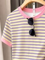 Elorivane Women's Striped Contrast 2-Piece Co-Ord, Short Sleeve Tee & Shorts, Elegant Casual Summer Vacation Set - Image 14