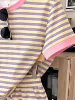 Elorivane Women's Striped Contrast 2-Piece Co-Ord, Short Sleeve Tee & Shorts, Elegant Casual Summer Vacation Set - Image 13