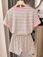 Elorivane Women's Striped Contrast 2-Piece Co-Ord, Short Sleeve Tee & Shorts, Elegant Casual Summer Vacation Set - Image 12