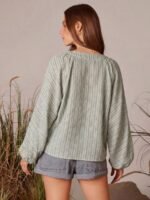 Elorivane Women Plaid V Neck Western Top, Lace Up Bowknot Long Puff Sleeve Cowgirl Fall Winter Rodeo Shirt - Image 17