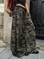 Elorivane Women Olive Green High Waist Pants, Loose Fit Side Metal Decor Punk Trousers - Image 7