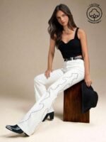 Elorivane Women Black Studded Flared Denim Jeans, High Rise Western Cowgirl Fall Winter Rodeo Festival Pants - Image 11