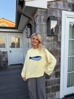 Elorivane Women's Butter Yellow Fish Graphic Knit Pullover, French Chic