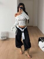 Elorivane Women Vintage Leopard Knit Top, Asymmetrical Neck Grommet Long Sleeve Stretchy Spring Summer Streetwear - Image 19