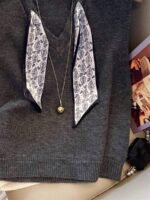 Elorivane Women's Grey V-Neck Knit Vest With Scarf Decoration | Commuter Elegant Sleeveless Sweater Vest Fall - Image 7
