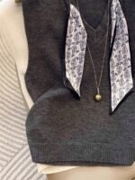 Elorivane Women's Grey V-Neck Knit Vest With Scarf Decoration | Commuter Elegant Sleeveless Sweater Vest Fall - Image 6