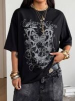 Elorivane Unisex Dark Grey Graphic T-Shirt, Oversized Cotton Y2K Grunge Streetwear Short Sleeve Top - Image 12