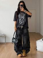 Elorivane Unisex Dark Grey Graphic T-Shirt, Oversized Cotton Y2K Grunge Streetwear Short Sleeve Top - Image 10