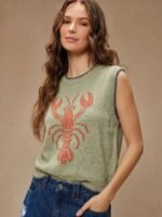 Elorivane Women Lobster Intarsia Sweater Vest, Round Neck Multi Stitch Western Cowgirl Fall Winter Casual Top - Image 30