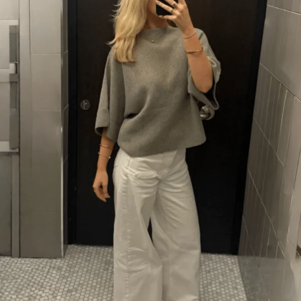 Elorivane Women's Grey Boat Neck Sweater, Minimalist Street Style