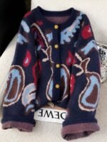 Elorivane Plus Size Fair Isle Floral Gem Button Crew Neck Knit Cardigan - Image 8
