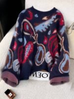 Elorivane Plus Size Fair Isle Floral Gem Button Crew Neck Knit Cardigan - Image 9