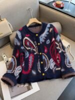 Elorivane Plus Size Fair Isle Floral Gem Button Crew Neck Knit Cardigan - Image 12