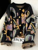 Elorivane Plus Size Fair Isle Floral Gem Button Crew Neck Knit Cardigan - Image 15