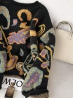 Elorivane Plus Size Fair Isle Floral Gem Button Crew Neck Knit Cardigan - Image 17