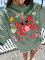 Elorivane Women's Crab Blowing Bubbles Graphic Tee, Casual Short Sleeve for Summer Beach Vacation - Image 6