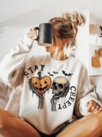 Elorivane Women's Light Grey Y2K Sweatshirt, Angel Wings Sequin Embroidery Dropped Shoulder Fall