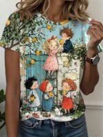 Elorivane Women's Lemon Tree 3D Print Tee, Casual Summer Vacation