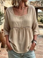 Elorivane Plus Size Round Neck Shirt, Casual Resort Autumn Women Top - Image 3