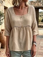 Elorivane Plus Size Round Neck Shirt, Casual Resort Autumn Women Top - Image 4