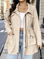 Elorivane Plus Size Hooded Cinched Waist Long Sleeve Jacket with Pockets for Fall - Image 22