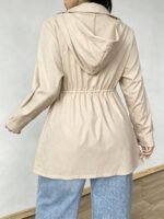 Elorivane Plus Size Hooded Cinched Waist Long Sleeve Jacket with Pockets for Fall - Image 23