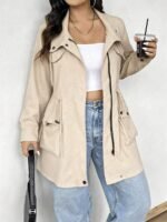 Elorivane Plus Size Hooded Cinched Waist Long Sleeve Jacket with Pockets for Fall - Image 24