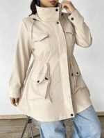Elorivane Plus Size Hooded Cinched Waist Long Sleeve Jacket with Pockets for Fall - Image 26
