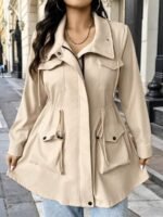Elorivane Plus Size Hooded Cinched Waist Long Sleeve Jacket with Pockets for Fall - Image 28