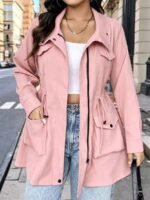 Elorivane Plus Size Hooded Cinched Waist Long Sleeve Jacket with Pockets for Fall - Image 36