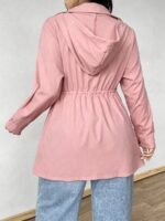 Elorivane Plus Size Hooded Cinched Waist Long Sleeve Jacket with Pockets for Fall - Image 37