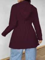 Elorivane Plus Size Hooded Cinched Waist Long Sleeve Jacket with Pockets for Fall - Image 31
