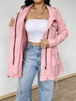 Elorivane Plus Size Hooded Cinched Waist Long Sleeve Jacket with Pockets for Fall - Image 38