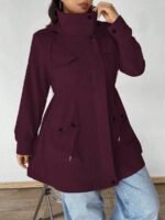 Elorivane Plus Size Hooded Cinched Waist Long Sleeve Jacket with Pockets for Fall - Image 34
