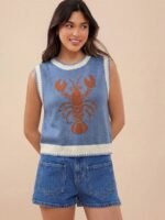 Elorivane Women Lobster Intarsia Sweater Vest, Round Neck Multi Stitch Western Cowgirl Fall Winter Casual Top - Image 23