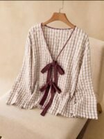 Elorivane Plus Size Front Knot Shirt, Drop Shoulder Long Sleeve Loose Casual Fall Top - Image 9