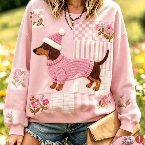 Elorivane Plus Size Cute Printed Crew Neck Long Sleeve Sweatshirt for Fall