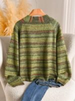 Elorivane Plus Size Olive Green Sweater, Gradient Tie-Up Bow Knit Top, French Minimalist Autumn Winter Date Office Top - Image 2