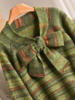 Elorivane Plus Size Olive Green Sweater, Gradient Tie-Up Bow Knit Top, French Minimalist Autumn Winter Date Office Top - Image 4