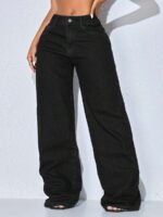 Elorivane Women's Low Waist Wide Leg Blue Jeans, Curved Hem Casual Denim - Image 14