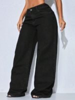 Elorivane Women's Low Waist Wide Leg Blue Jeans, Curved Hem Casual Denim - Image 11