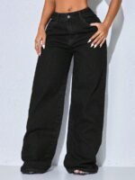 Elorivane Women's Low Waist Wide Leg Blue Jeans, Curved Hem Casual Denim - Image 12