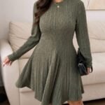 Elorivane Plus Size Ribbed Brushed A-Line Dress, Slim Fit, Fall Casual Wear