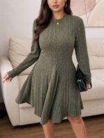 Elorivane Plus Size Ribbed Brushed A-Line Dress, Slim Fit, Fall Casual Wear